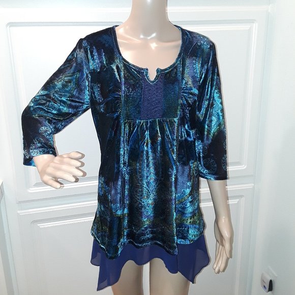 ONE WORLD Tops - One World Velvety Blue Tunic Top XL 💙